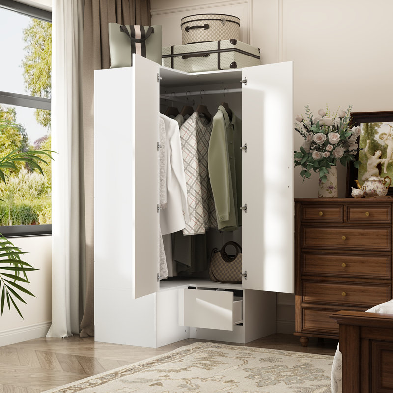 Latitude Run® 35.4'' Corner Wardrobe With Hanging Poles And